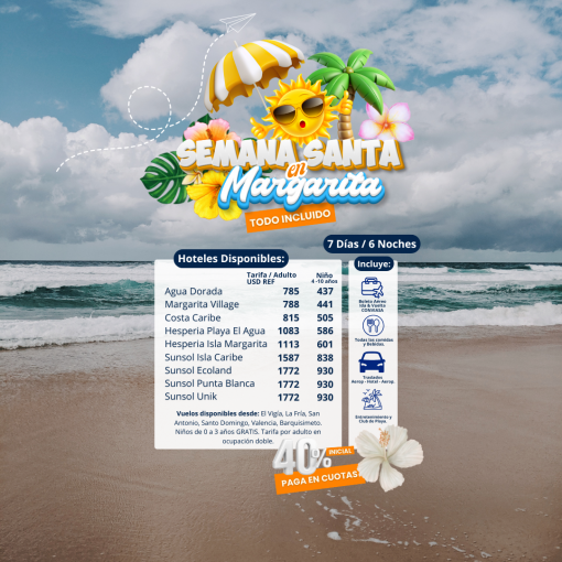 Semana Santa  en Isla de Margarita con Boleto Incluido 7 Días /6 Noches.