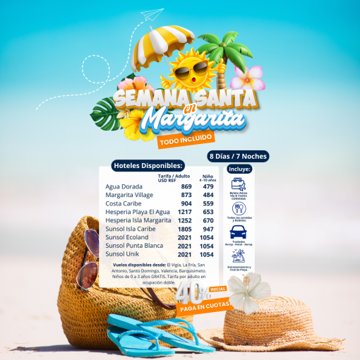 Semana Santa  en Isla de Margarita con Boleto Incluido 8 Días / 7 Noches.