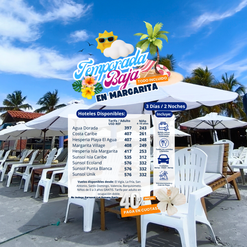 Temporada Baja en Margarita 3 Días / 2 Noches