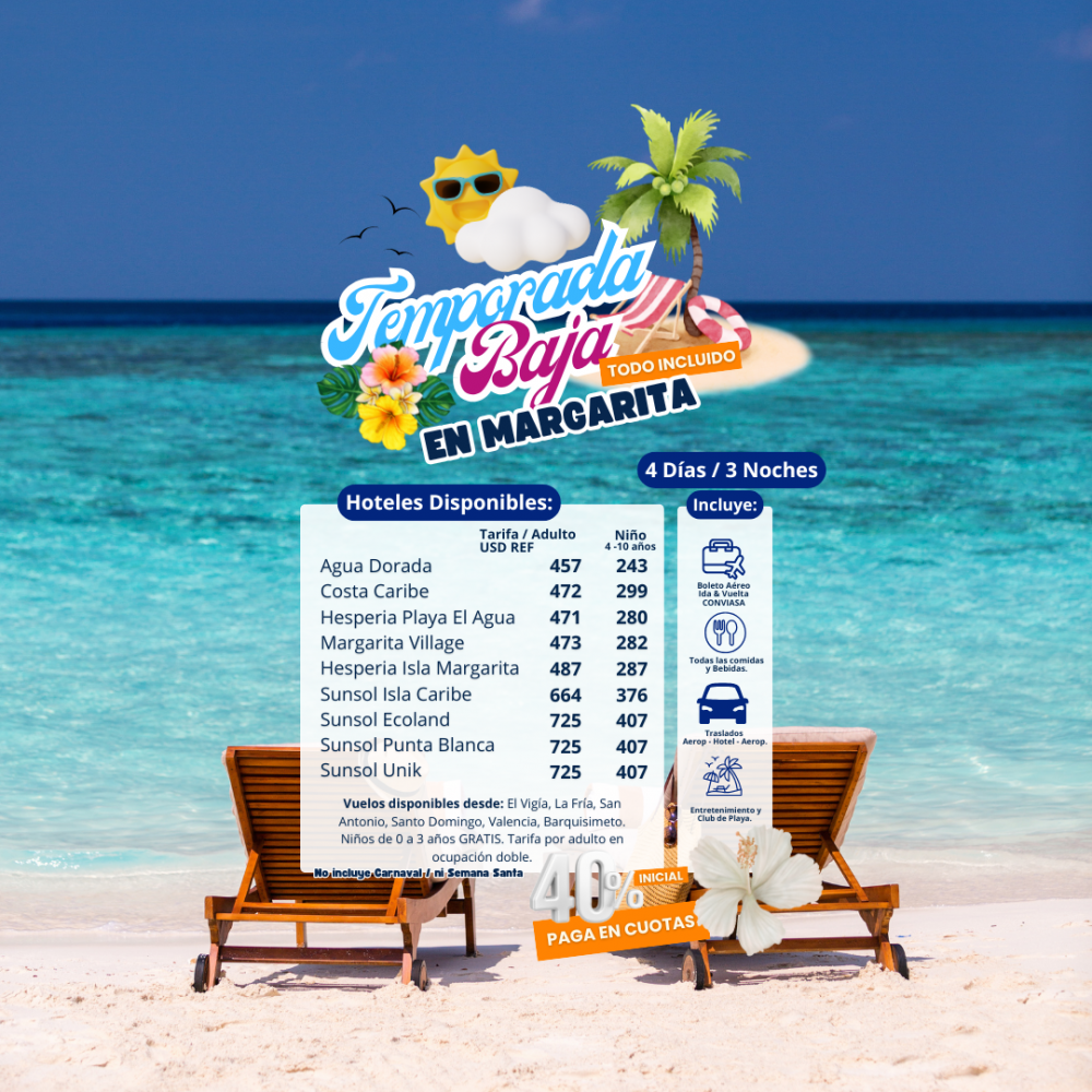 Temporada Baja en Margarita 4 días / 3 noches