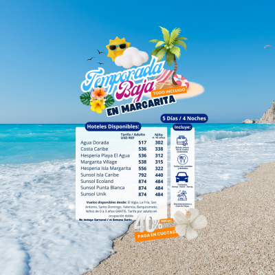 Temporada Baja en Margarita 5 Días / 4 Noches