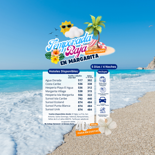 Temporada Baja en Margarita 5 Días / 4 Noches